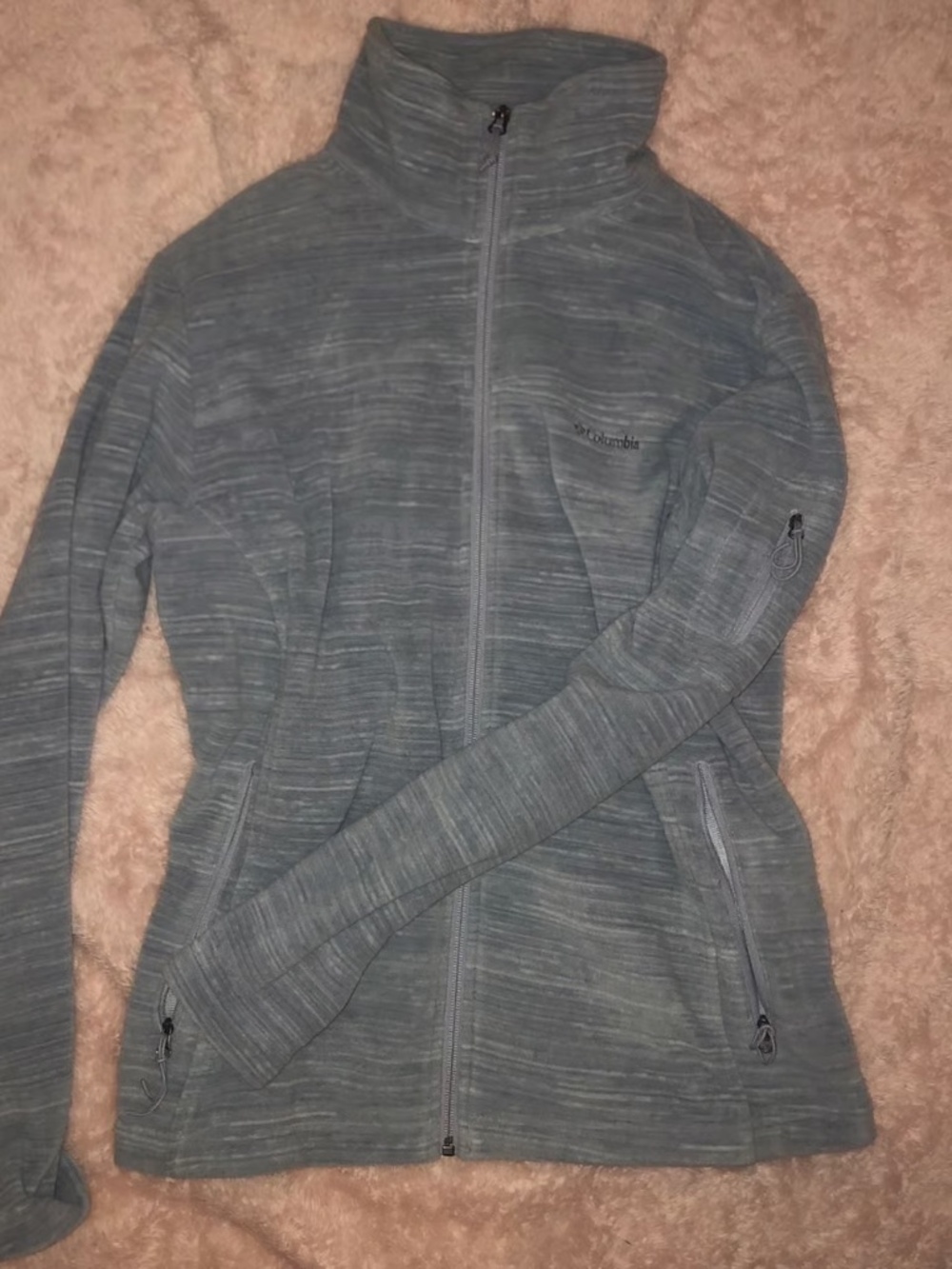 columbia full zip up fleece jacket long sleeve with pockets in grey  - womens xl